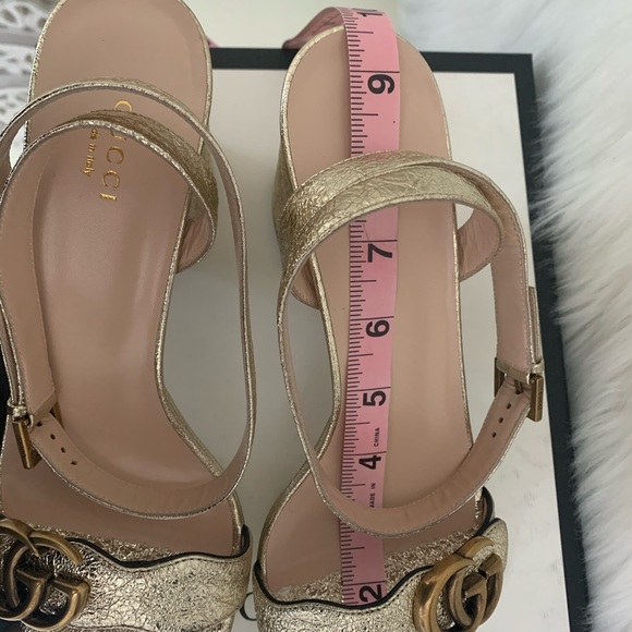 Gucci Gold Marmont Double G Platform Sandals - Picture 11 of 11